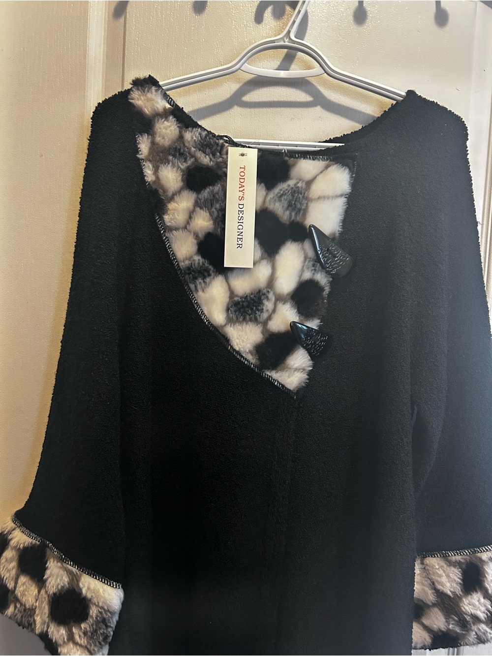 Black Sweater with Faux Fur Trim